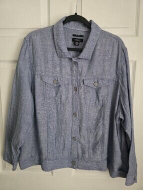 Jones & Co. 100% Linen Chambray Jacket / Shacket Blue Plus Size 2X Classic